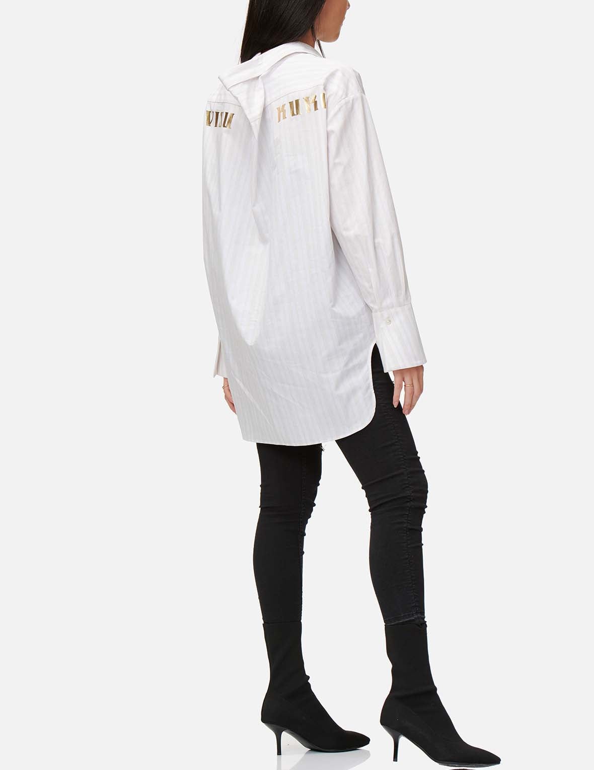 Drape Collar Pinstripe Shirt - 4