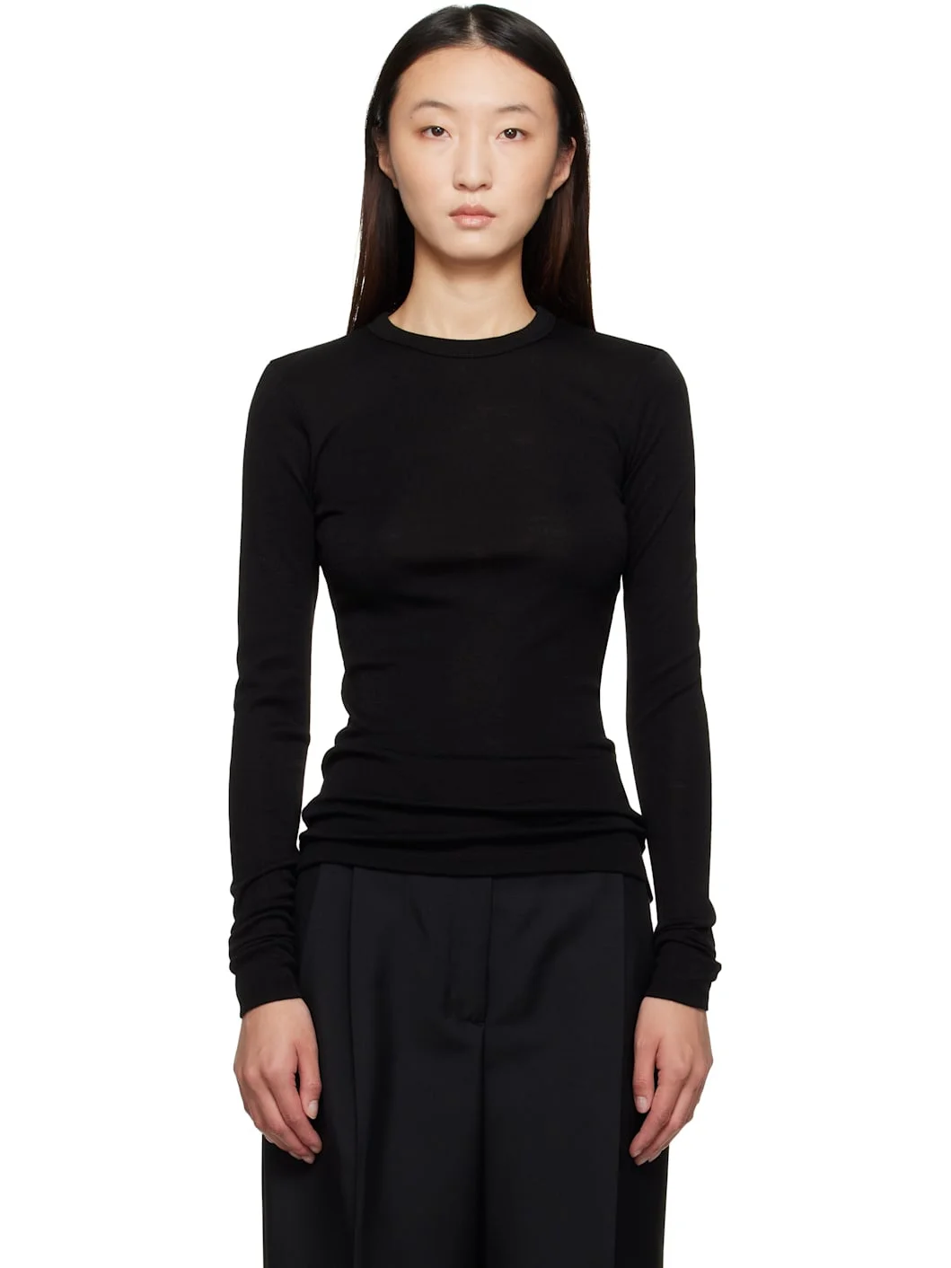 Black Fine Merino Longsleeve T-shirt - 1