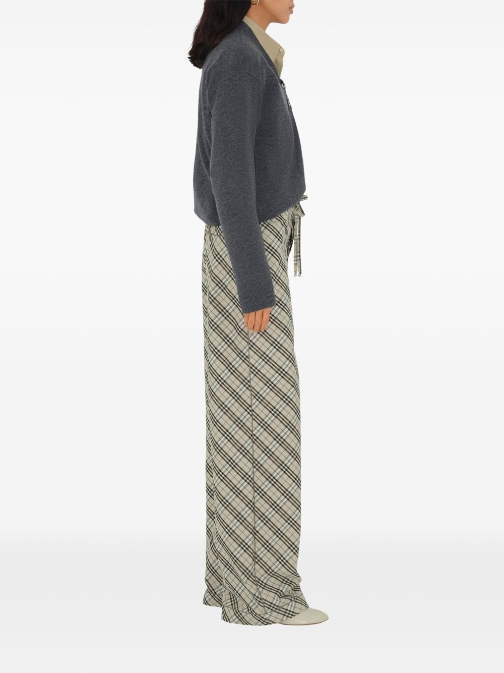 check-pattern cotton trousers - 3
