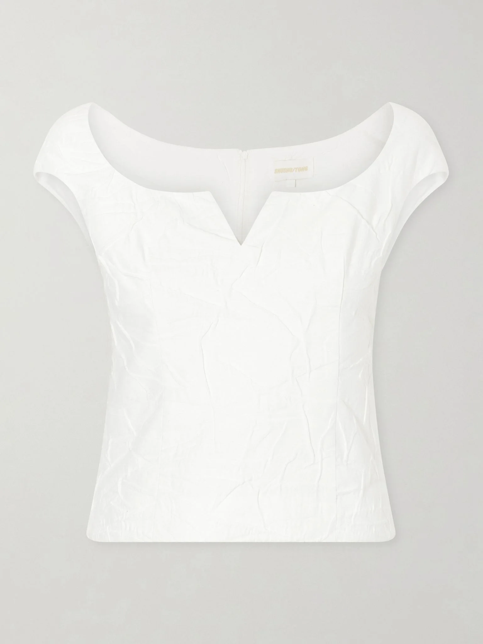 Crinkled cotton-blend top White - 1