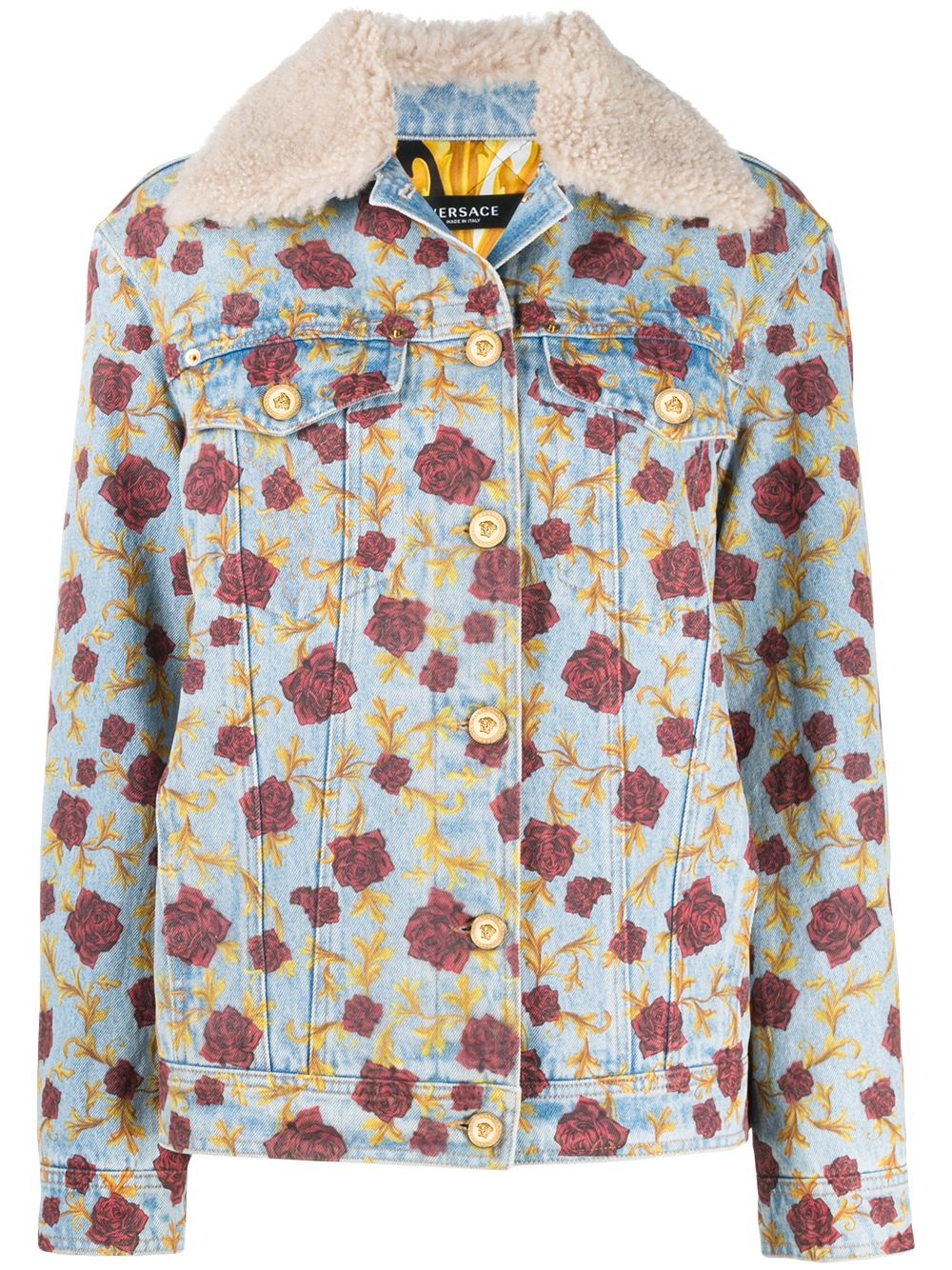 rose pattern denim jacket - 1