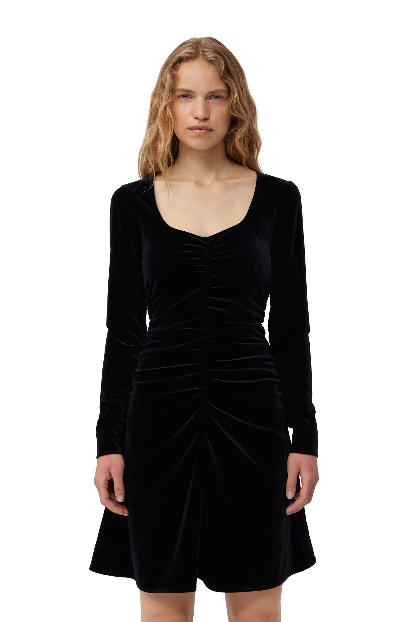 BLACK VELVET JERSEY MINI DRESS - 5