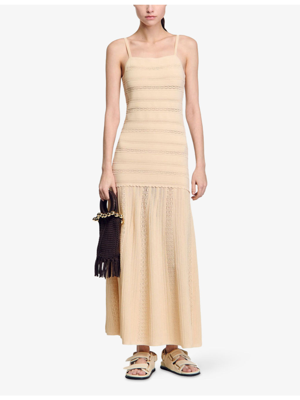 Pointelle-Pattern Flared-Hem Stretch-Knit Maxi Dress - 2