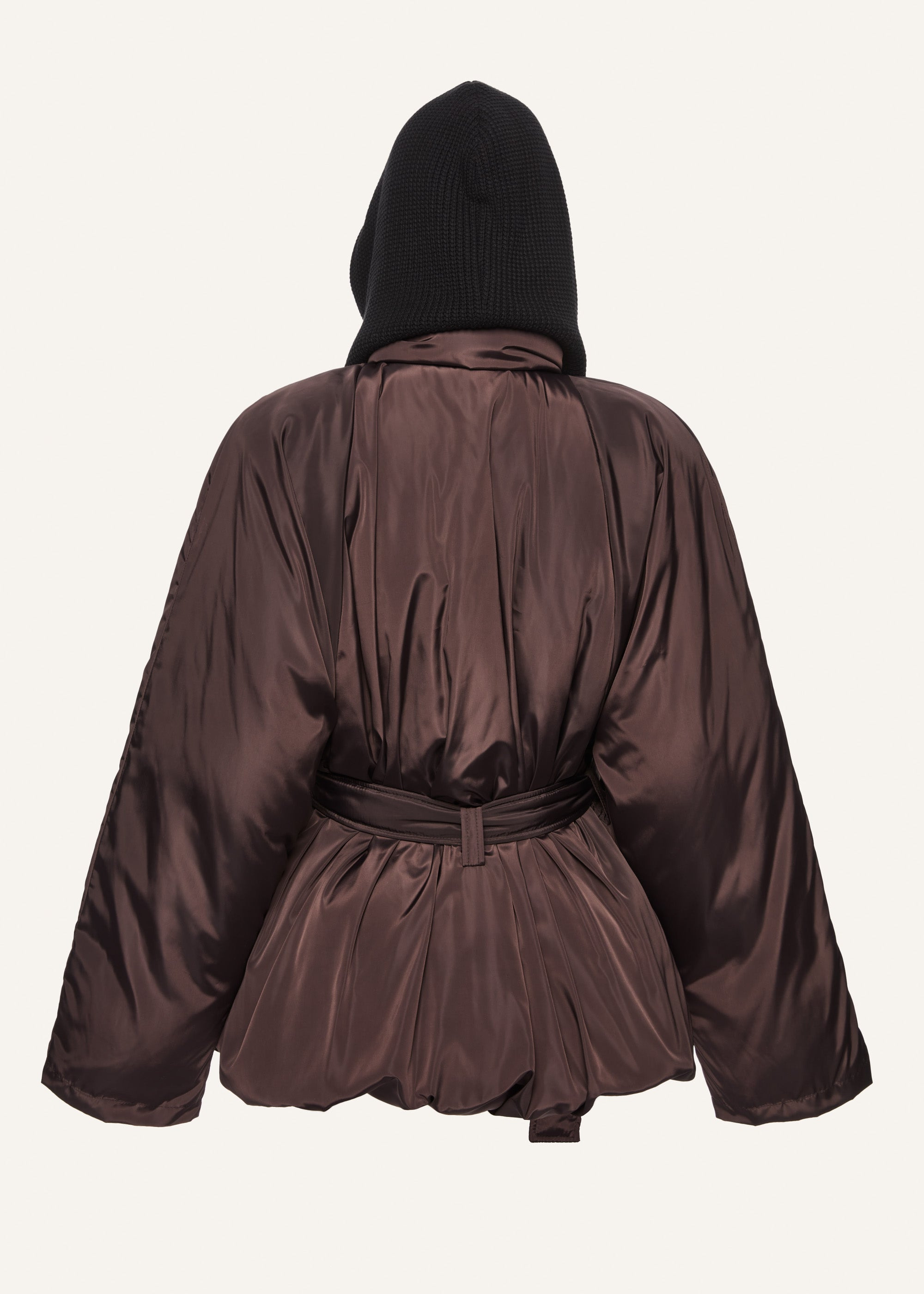 Knit hood puffer jacket in brown - 2