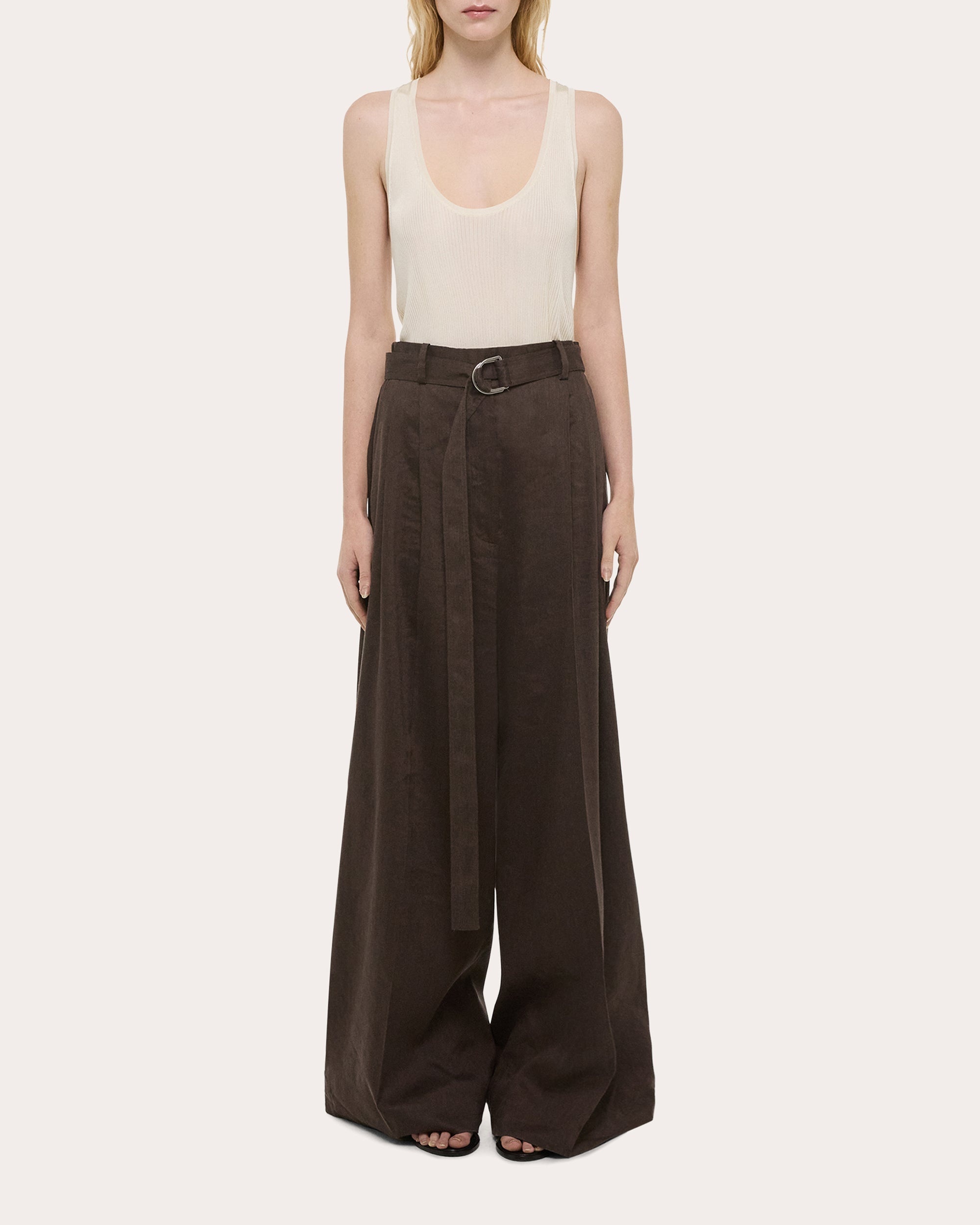 Pleated Linen Blend Wide-Leg Pants - 1