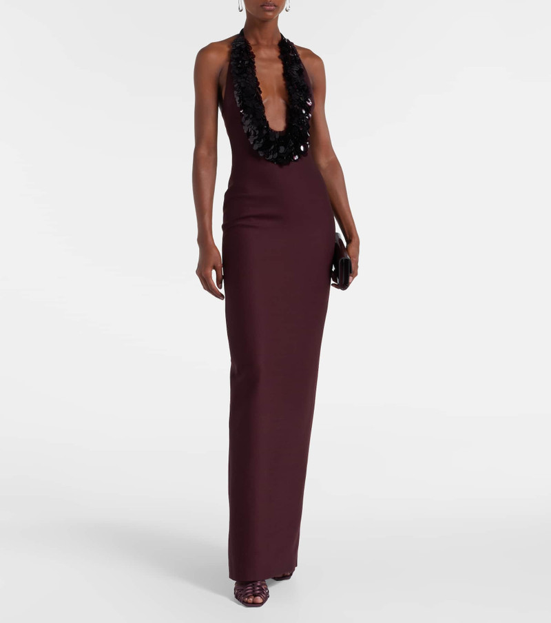 David Koma Sequined halterneck wool-blend gown outlook