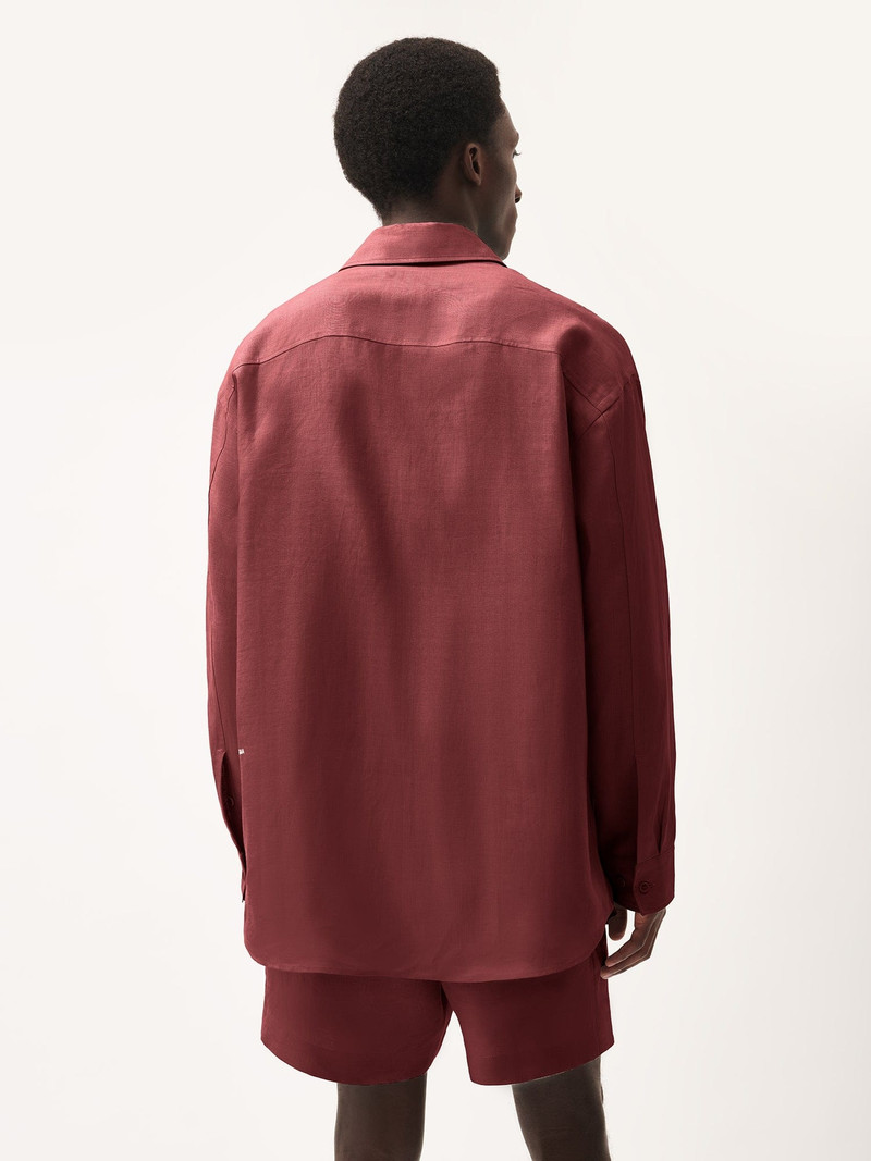 PANGAIA Mens DNA Linen Collared Long Sleeve Shirt - Garnet Red outlook