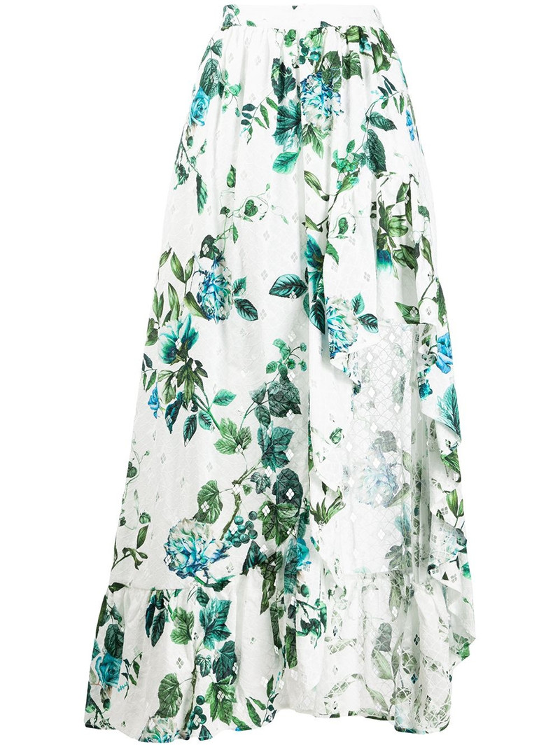 asymmetric ruffled floral print skirt 1