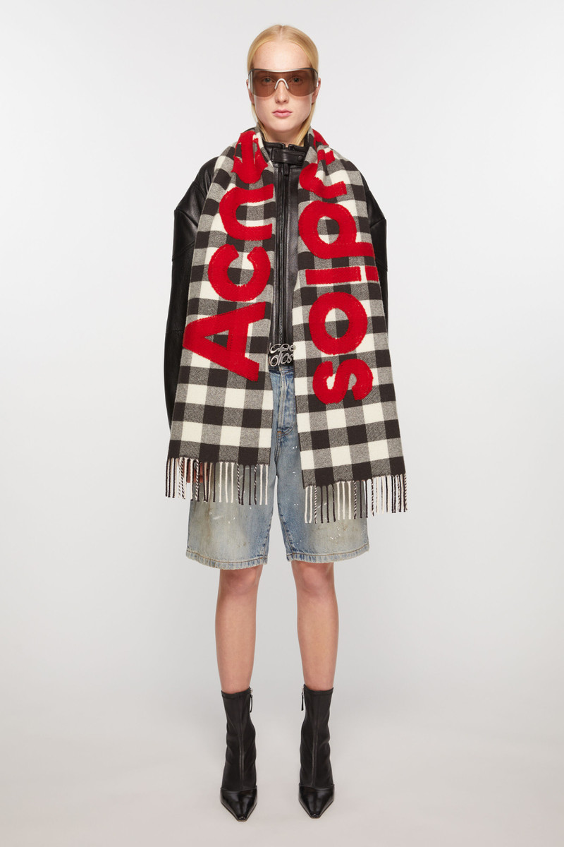 Acne Studios Check logo scarf - Carbon grey/red outlook