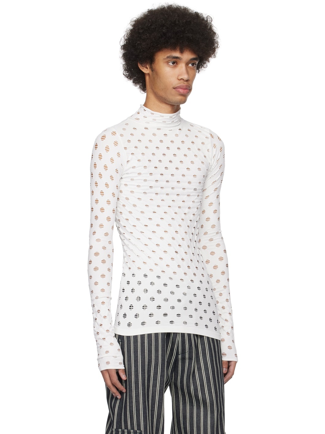 White Perforated Turtleneck - 2