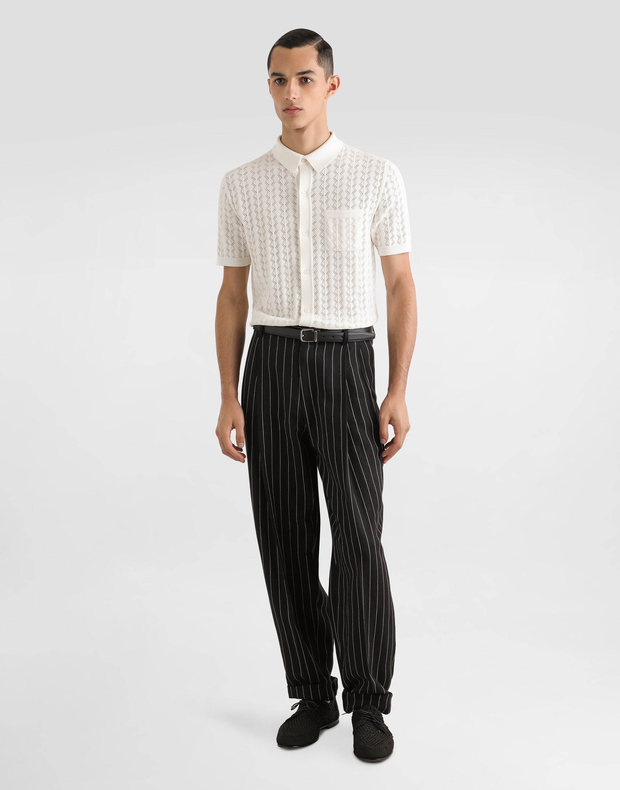 Short-sleeved cotton openwork shirt - 2