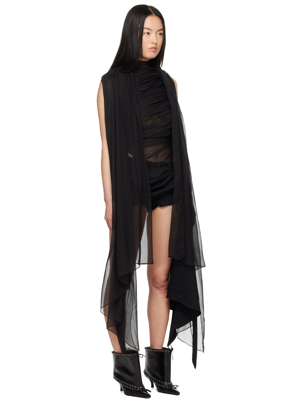 Black Draped Bodysuit - 2