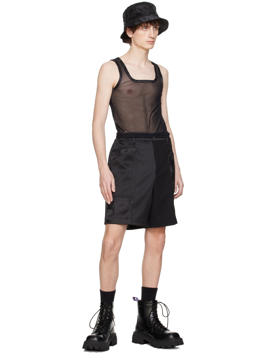 Black Jacquard Shorts - 4