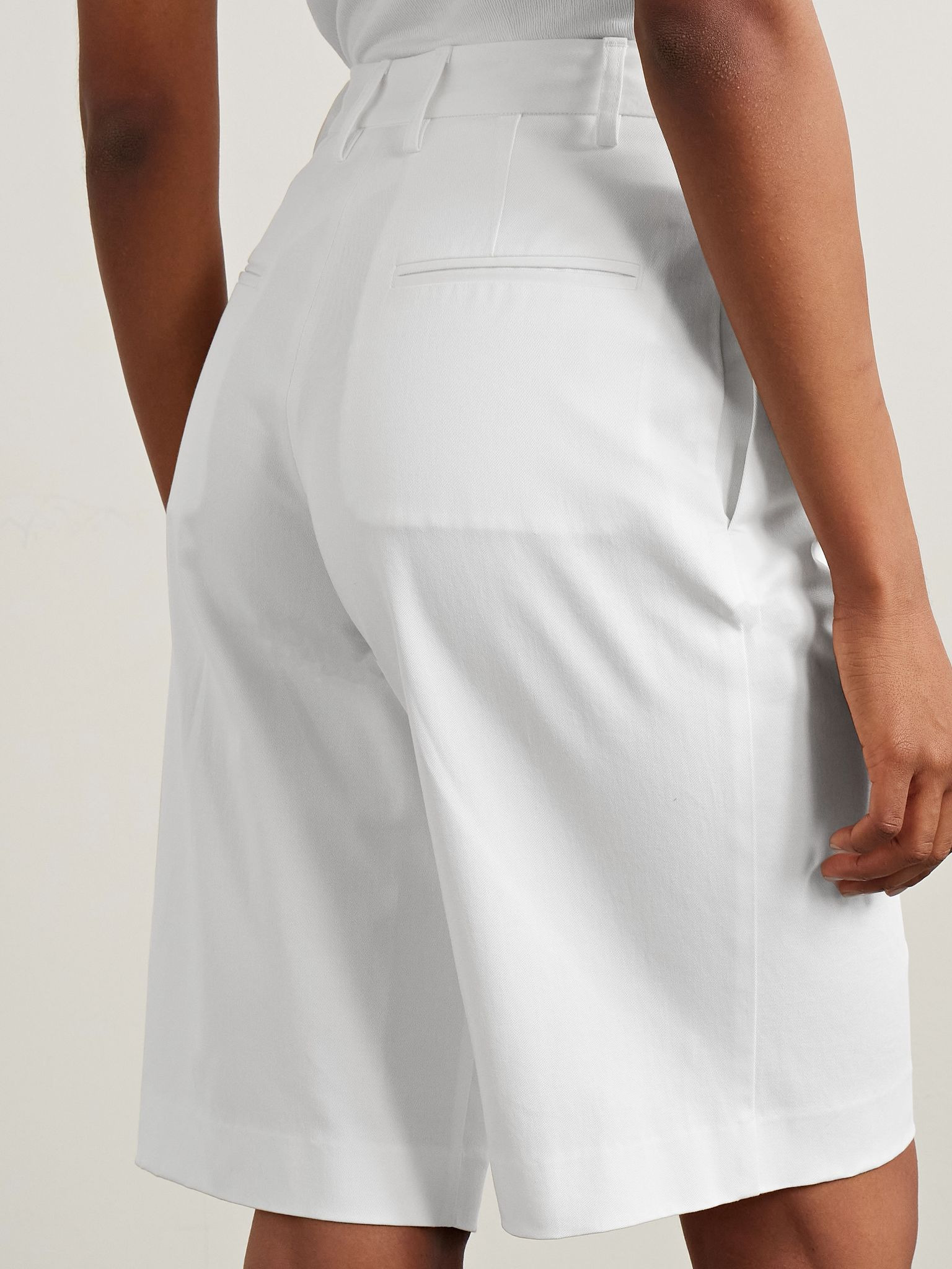 Pleated organic cotton-blend twill shorts White - 4