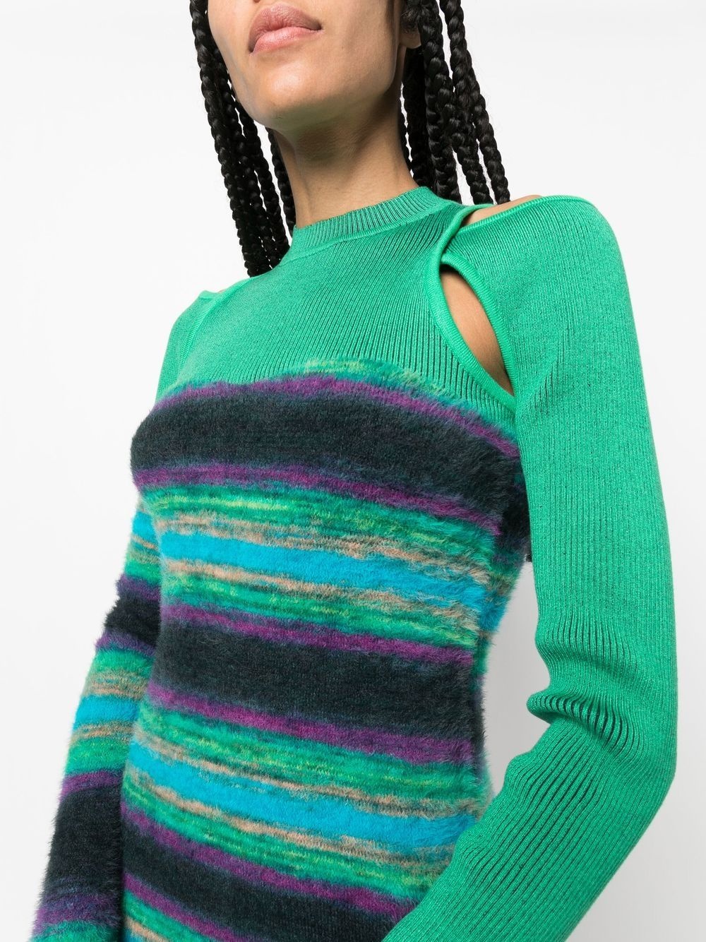 stripe-pattern knitted dress - 5