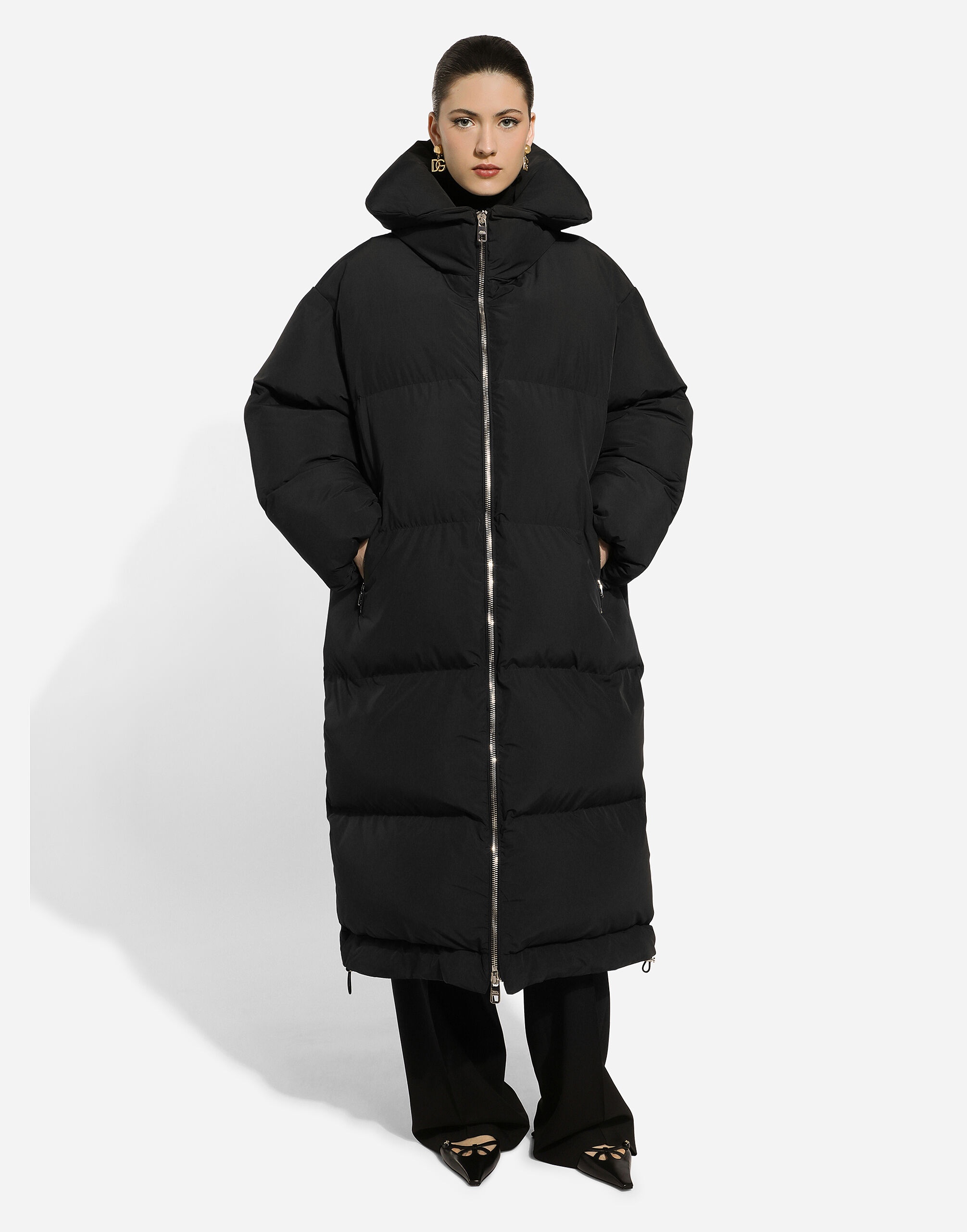 Long padded down jacket with branded tag - 5