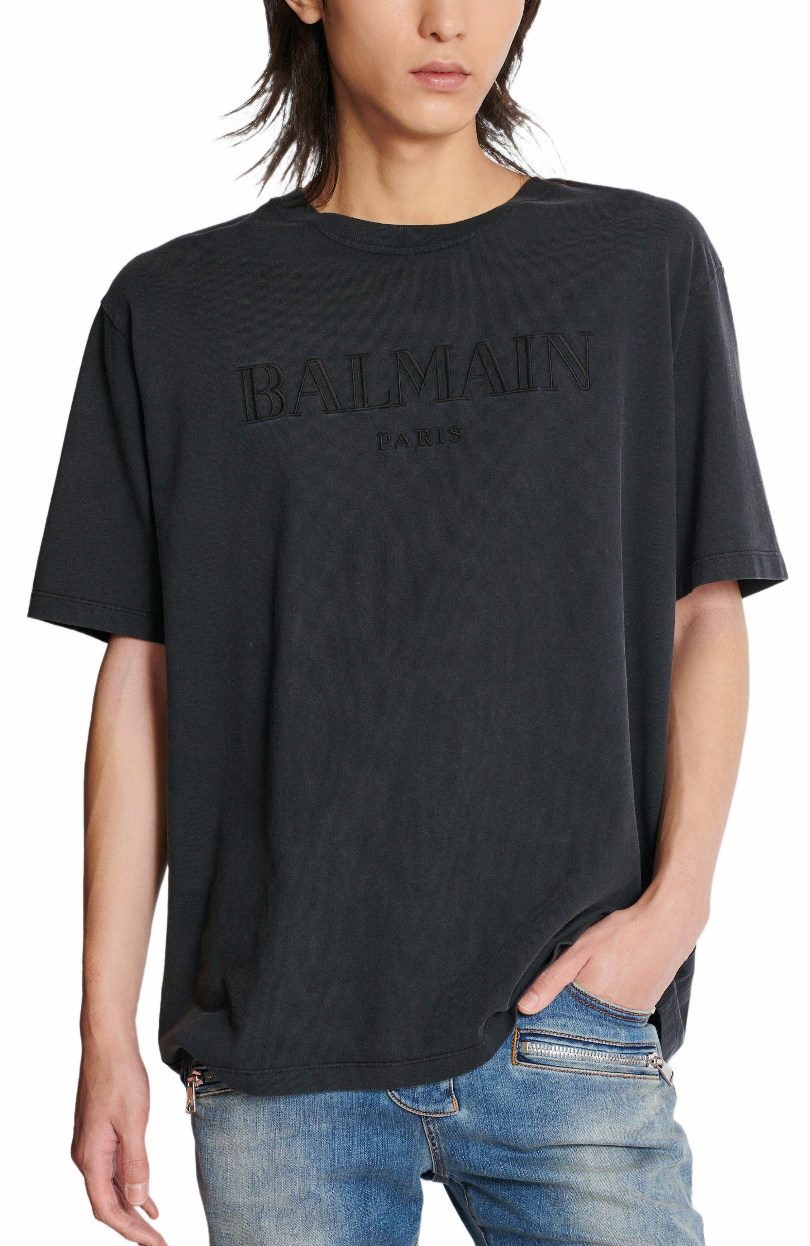 Vintage Balmain embroidered T-shirt in Grey at Nordstrom - 5
