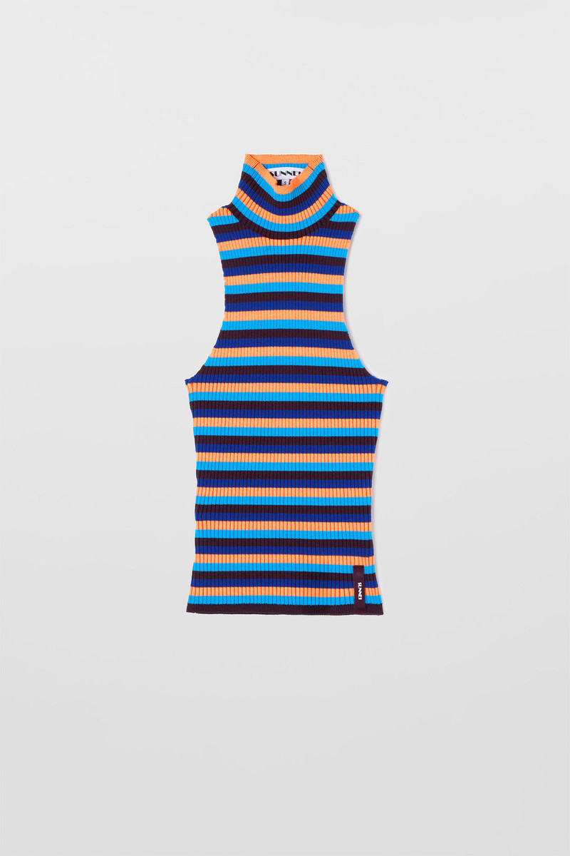 HIGHNECK KNIT TANK TOP / azure stripes 1