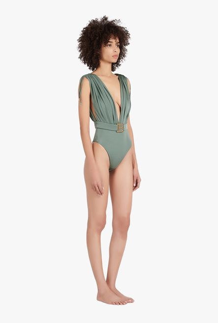 Draped khaki one-piece - 7