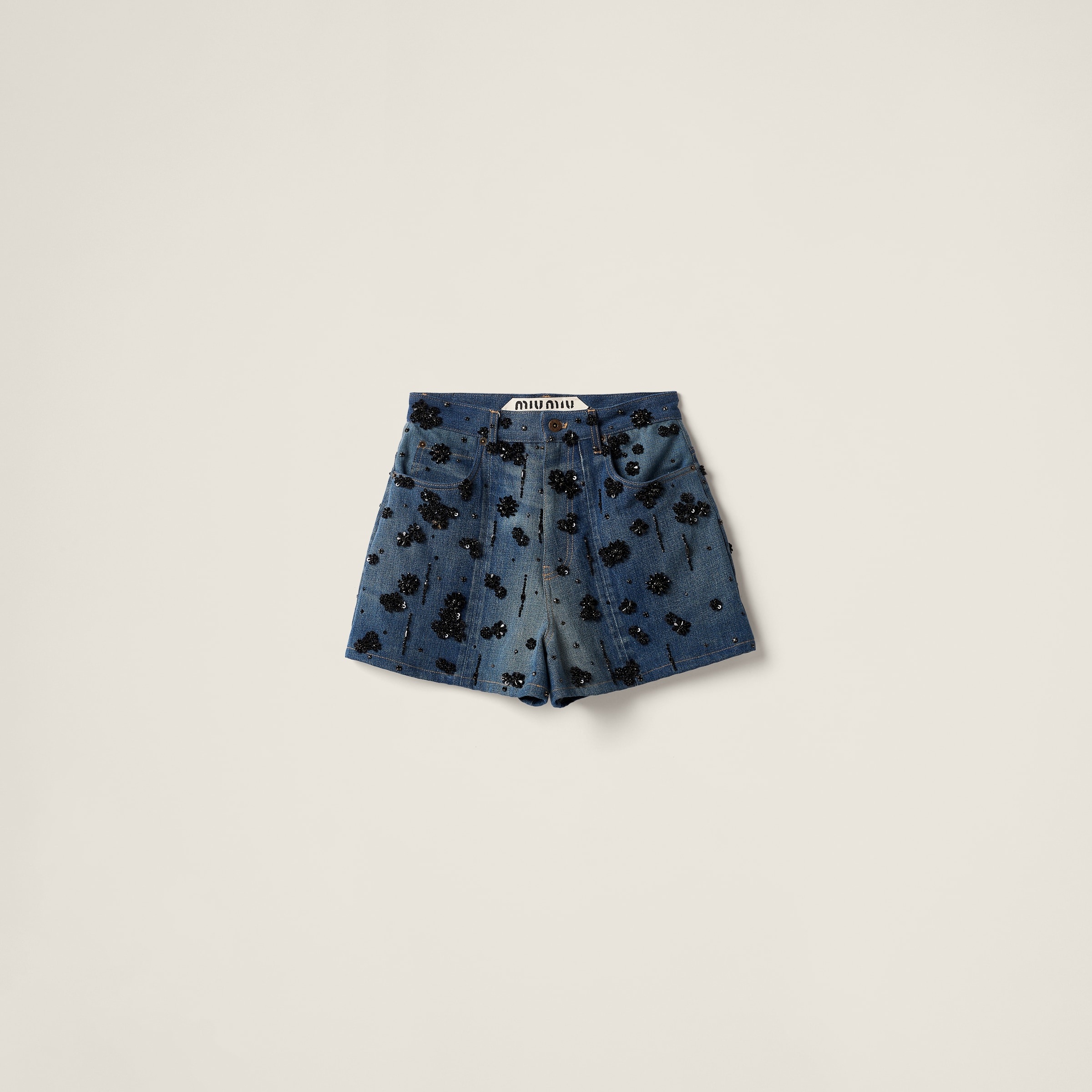 Embellished denim shorts - 1