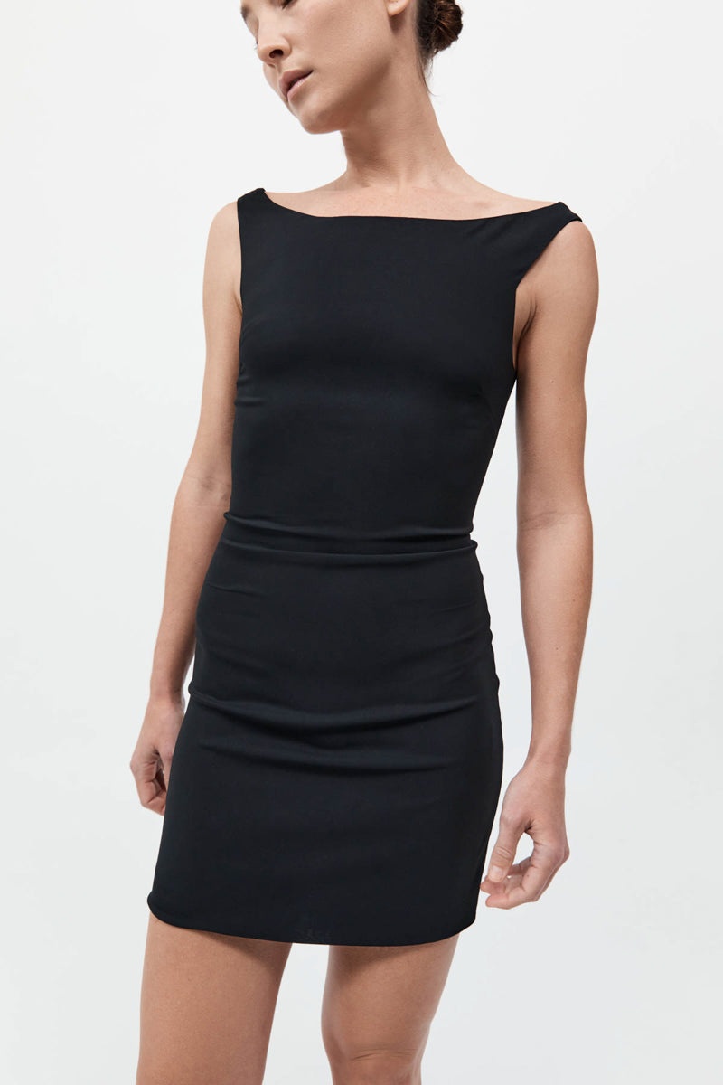 Slim Bateau Mini Dress - Black - 3