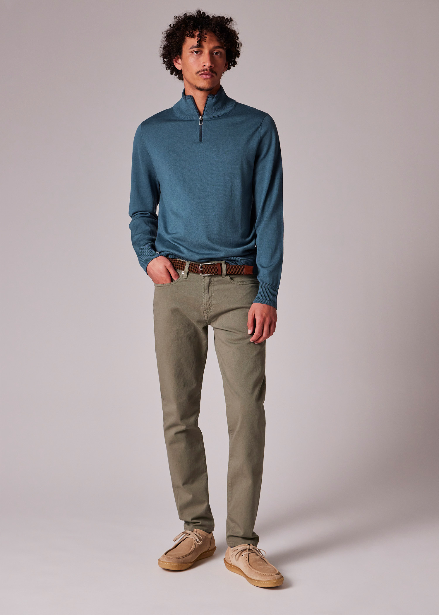 Petrol Blue Merino Wool Half Zip Sweater - 4