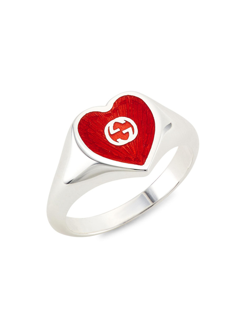 Women's GG Hearts Sterling Silver & Enamel Ring - Red 1