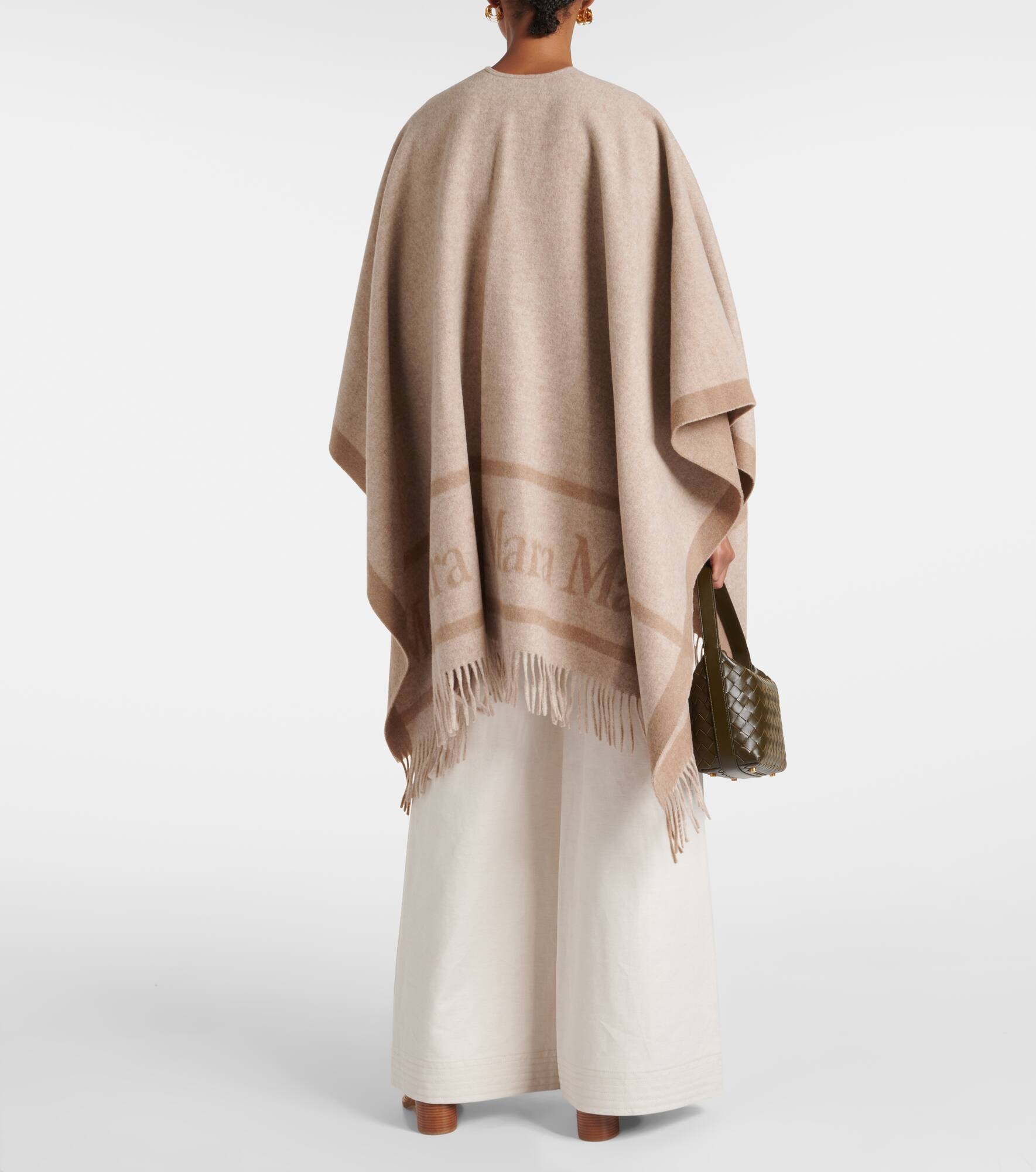 Logo jacquard wool poncho - 3