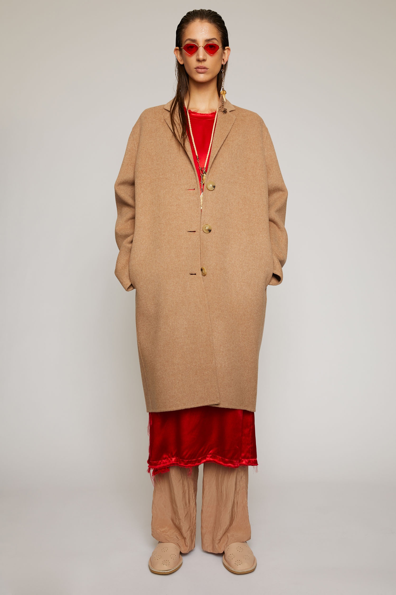 Single-breasted wool coat camel melange - 2