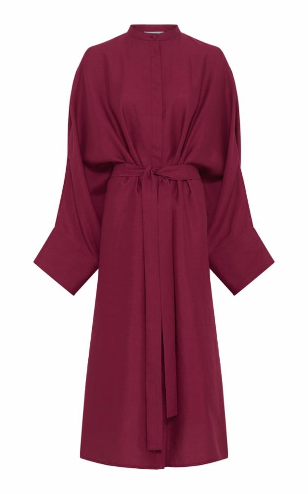 Tilda Oversized Midi Dress in Raspberry Aloe Linen - 1