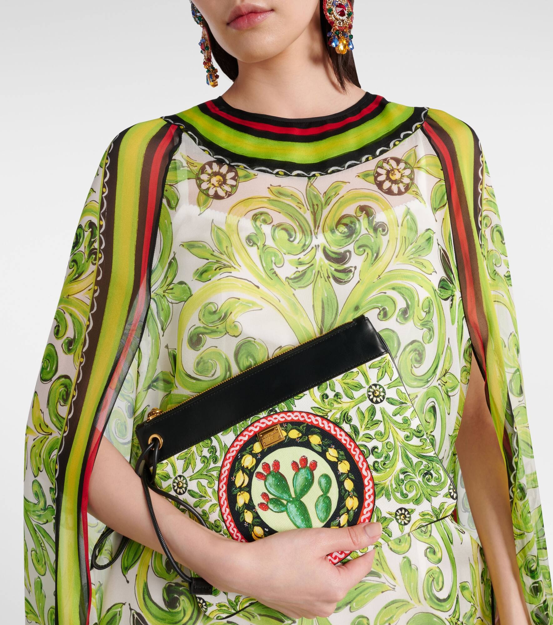Printed leather-trimmed canvas clutch - 2