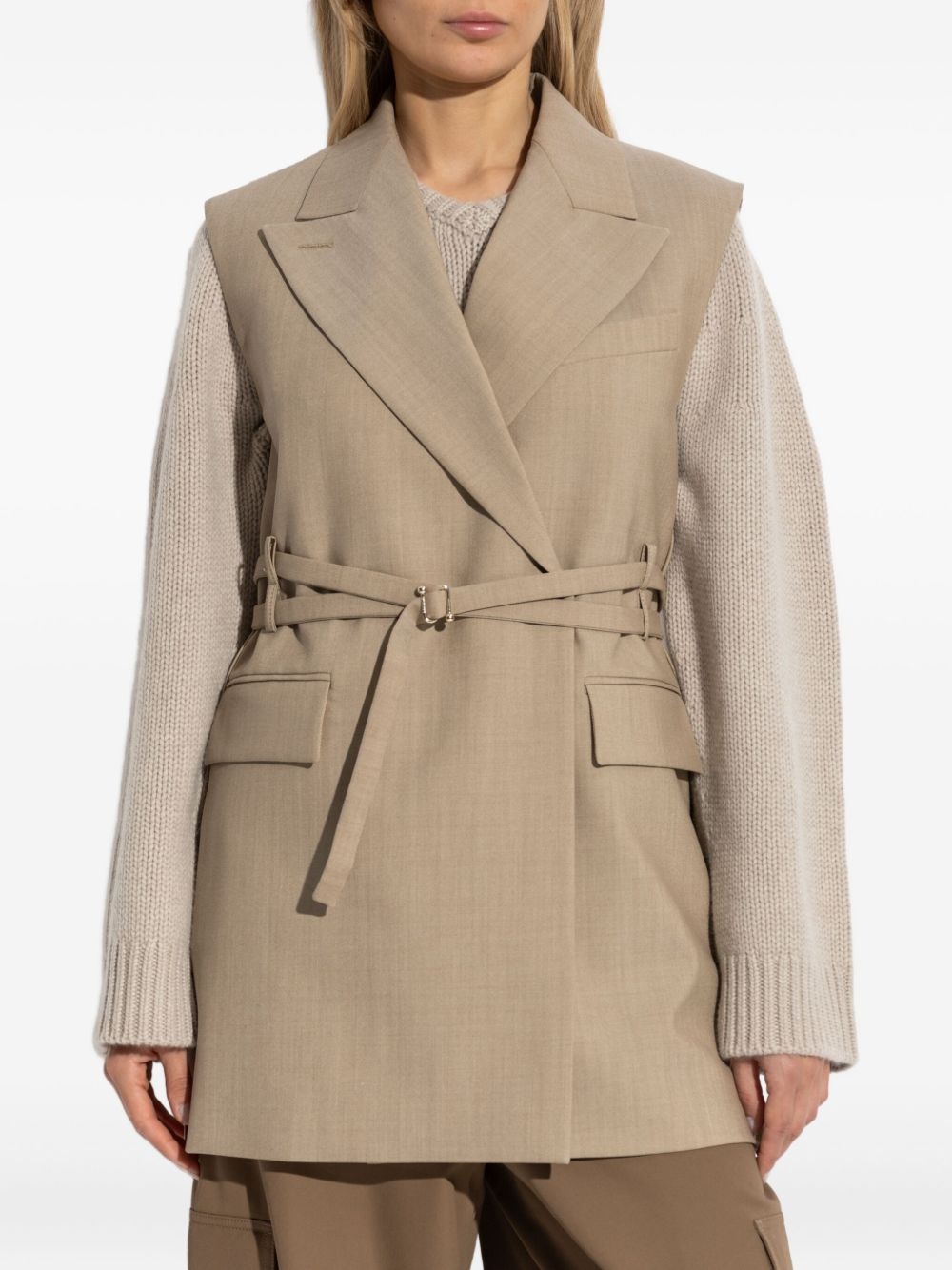 belted wool waistcoat - 3