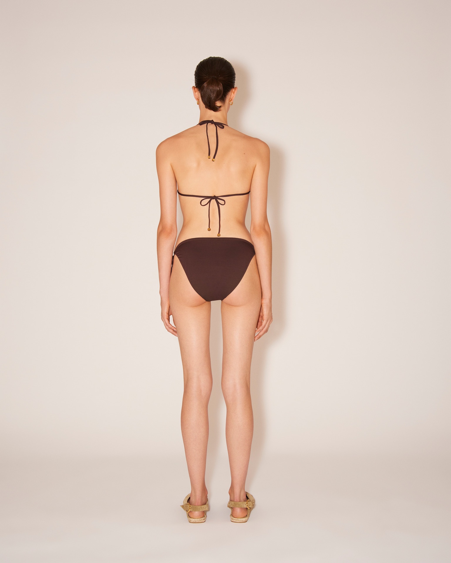 CAIA - Seersucker-stretch bikini top - Brown - 4