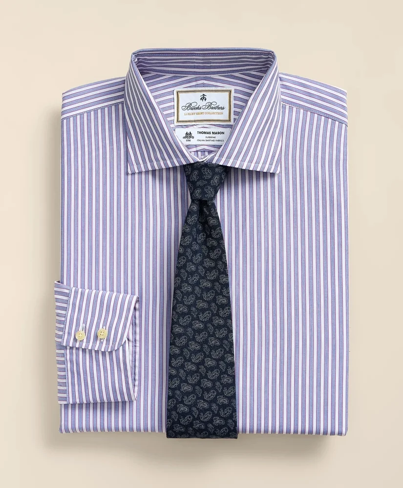 Brooks Brothers X Thomas Mason® Cotton Poplin English Collar, Stripe Dress Shirt - 1