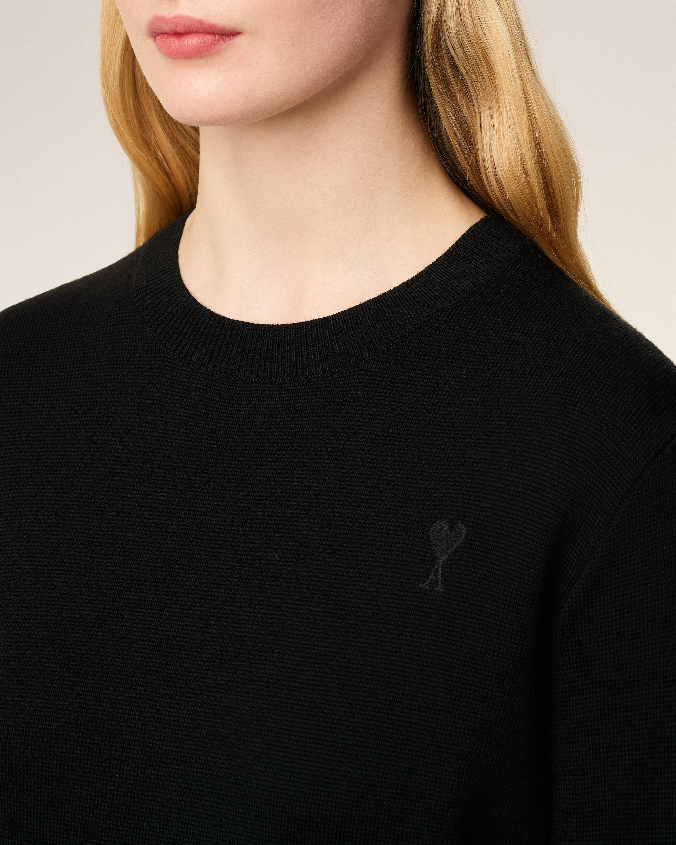 BLACK WOOL AMI DE COEUR CREWNECK SWEATER - 4