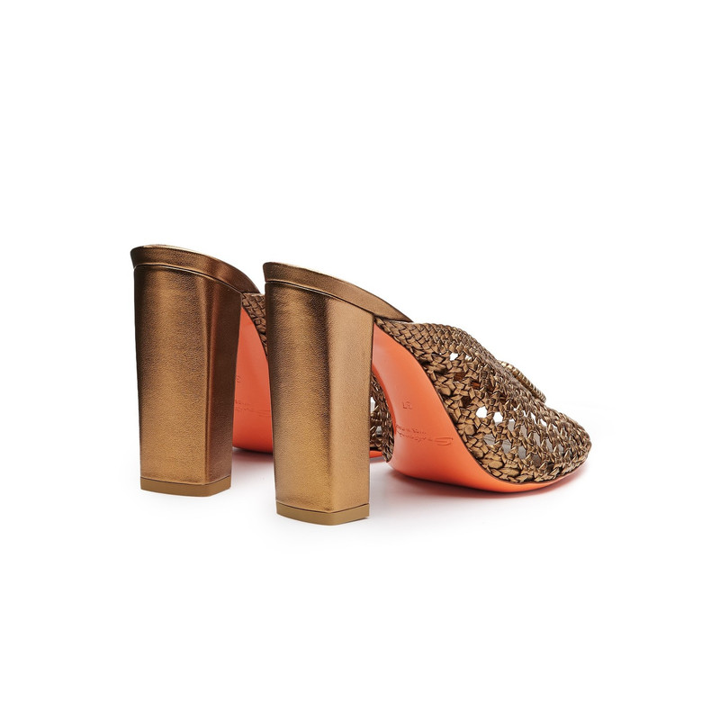 Women's gold woven leather high-heel sandal 3