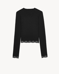 SAINT LAURENT CASSANDRE LACED TOP IN RIBBED WOOL, CASHMERE, AND SILK ...
