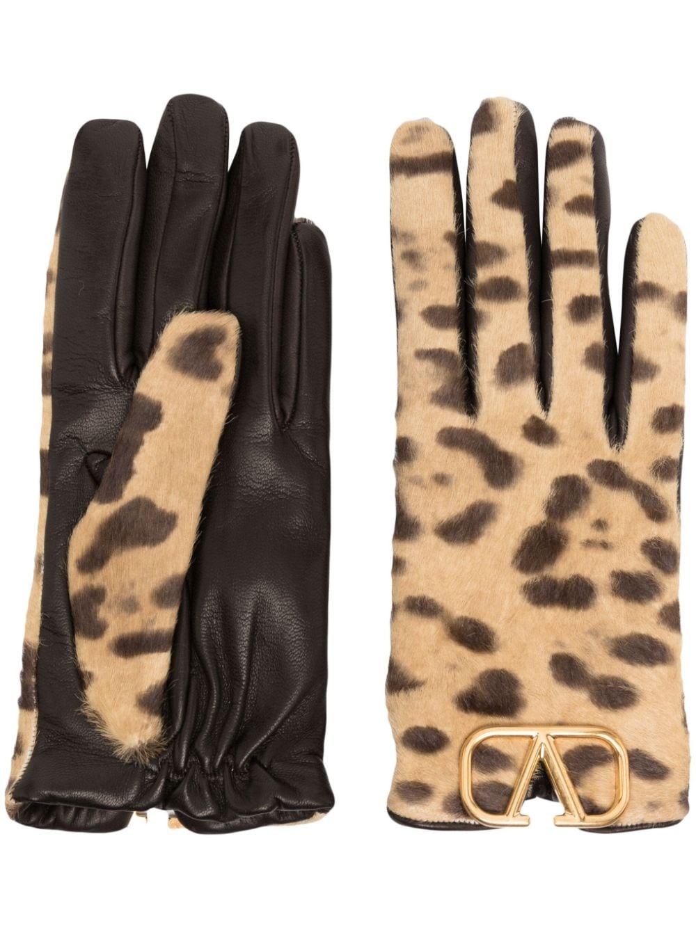 VLogo leopard-print cashmere gloves - 1