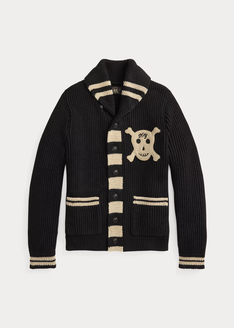 Skull-Patch Wool Shawl Cardigan 1