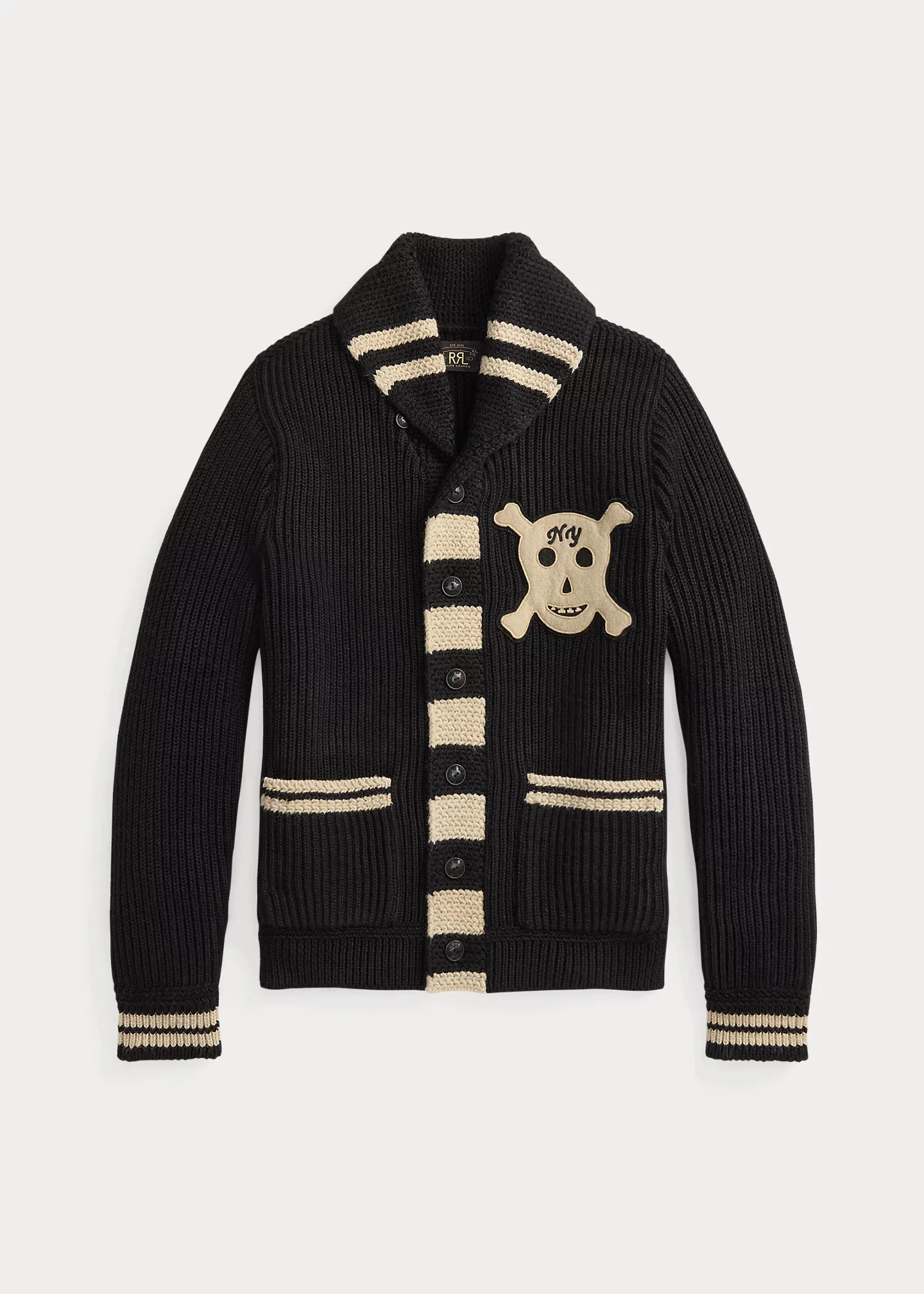 Skull-Patch Wool Shawl Cardigan - 1