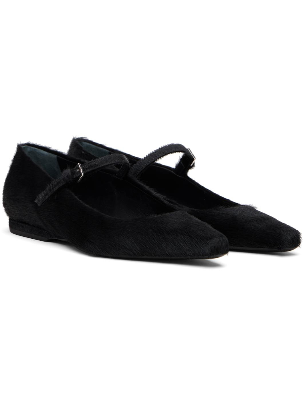 Black Leone Pony-Effect Leather Flats - 4