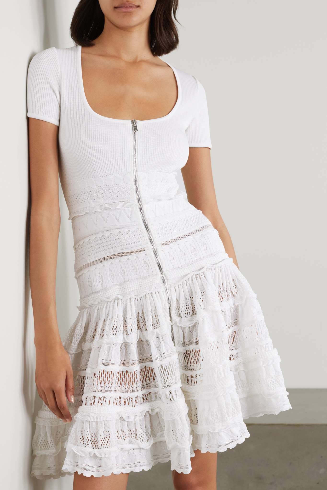 Ruffled crochet-knit mini dress - 3