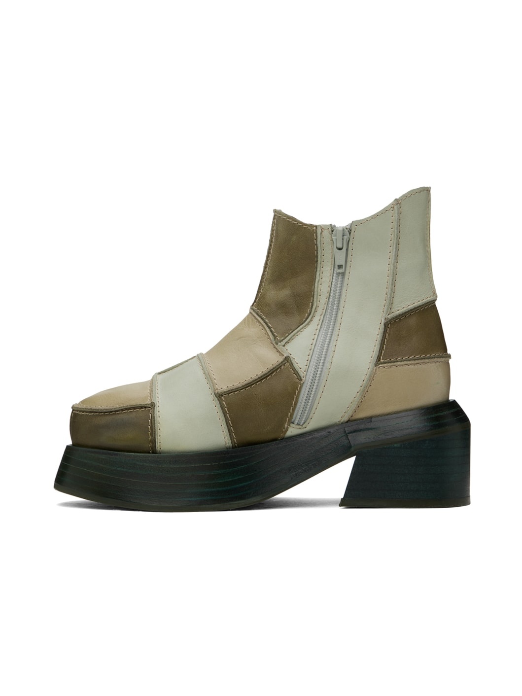 Khaki Patchwork Ankle Boots - 3