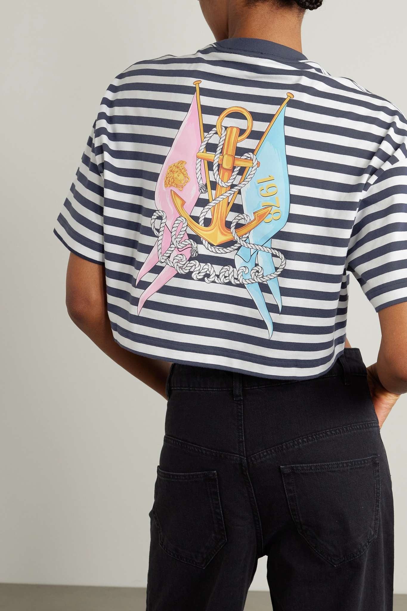 Cropped embroidered striped cotton-jersey T-shirt - 3