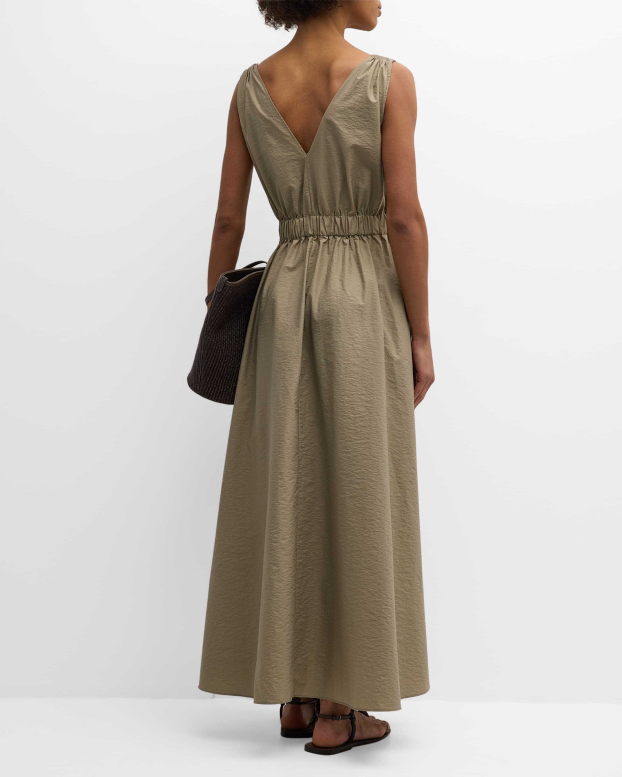 Crinkle Cotton Belted Maxi Dress with Monili Detail - 4