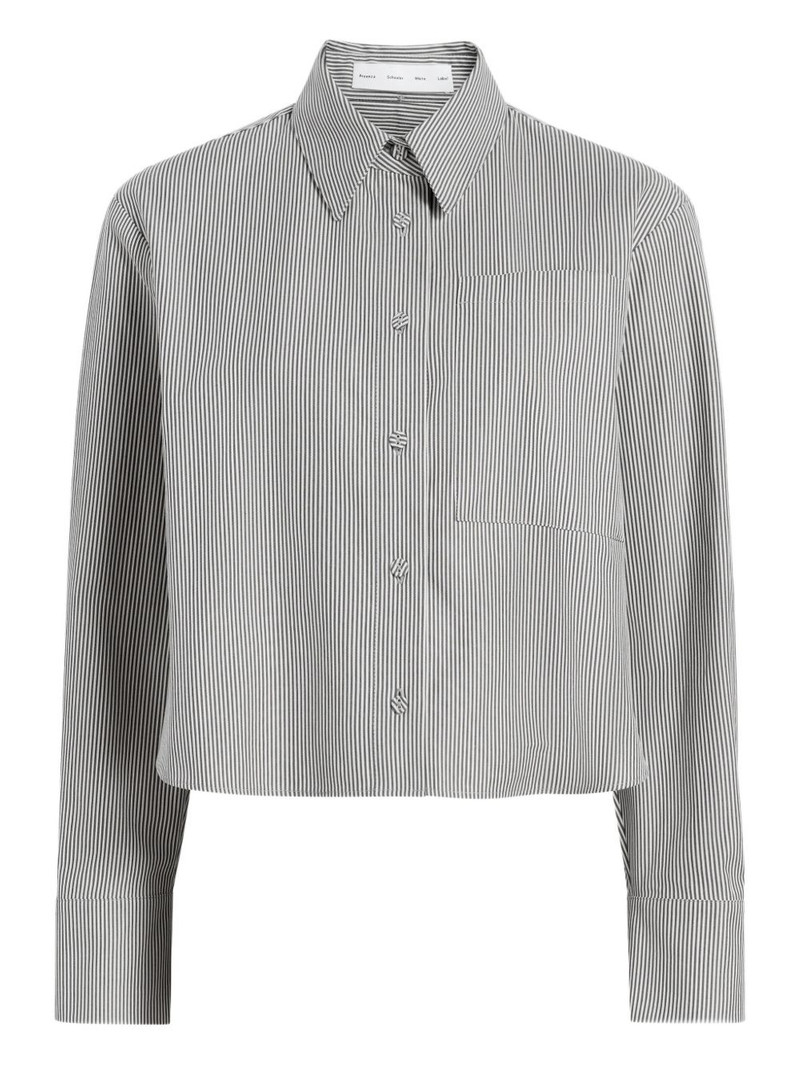 Olive pinstripe cropped shirt 1