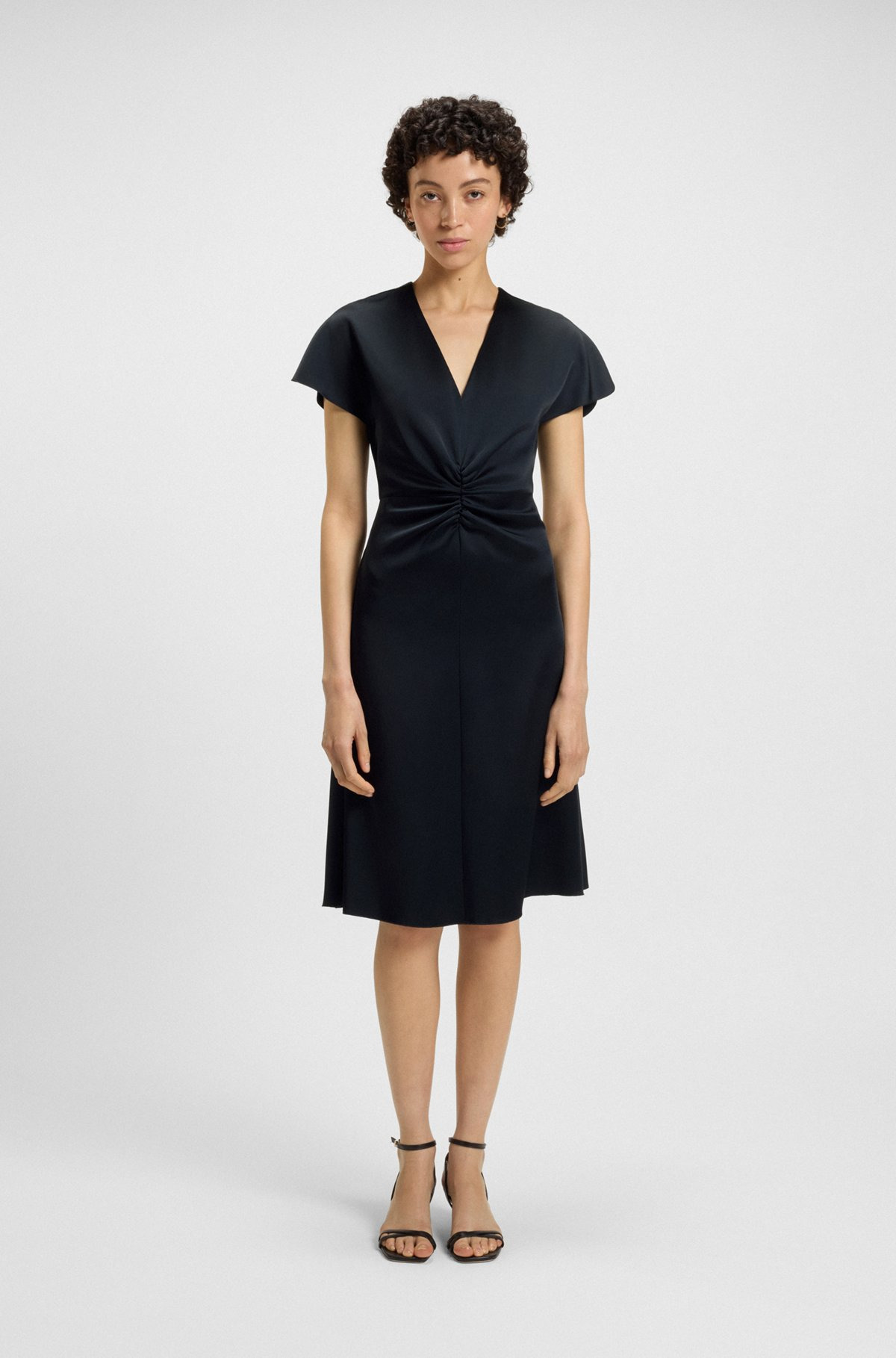 V-NECK DRESS WITH GATHERED WAISTBAND - 3