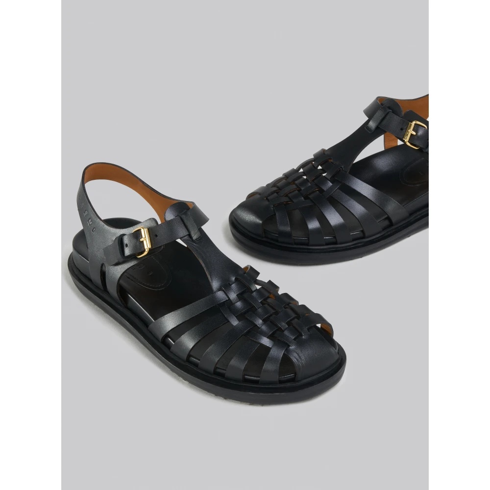 【MARNI】Leather Fisherman Sandals Black Marni - Fisherman's Sandals in Black Marni