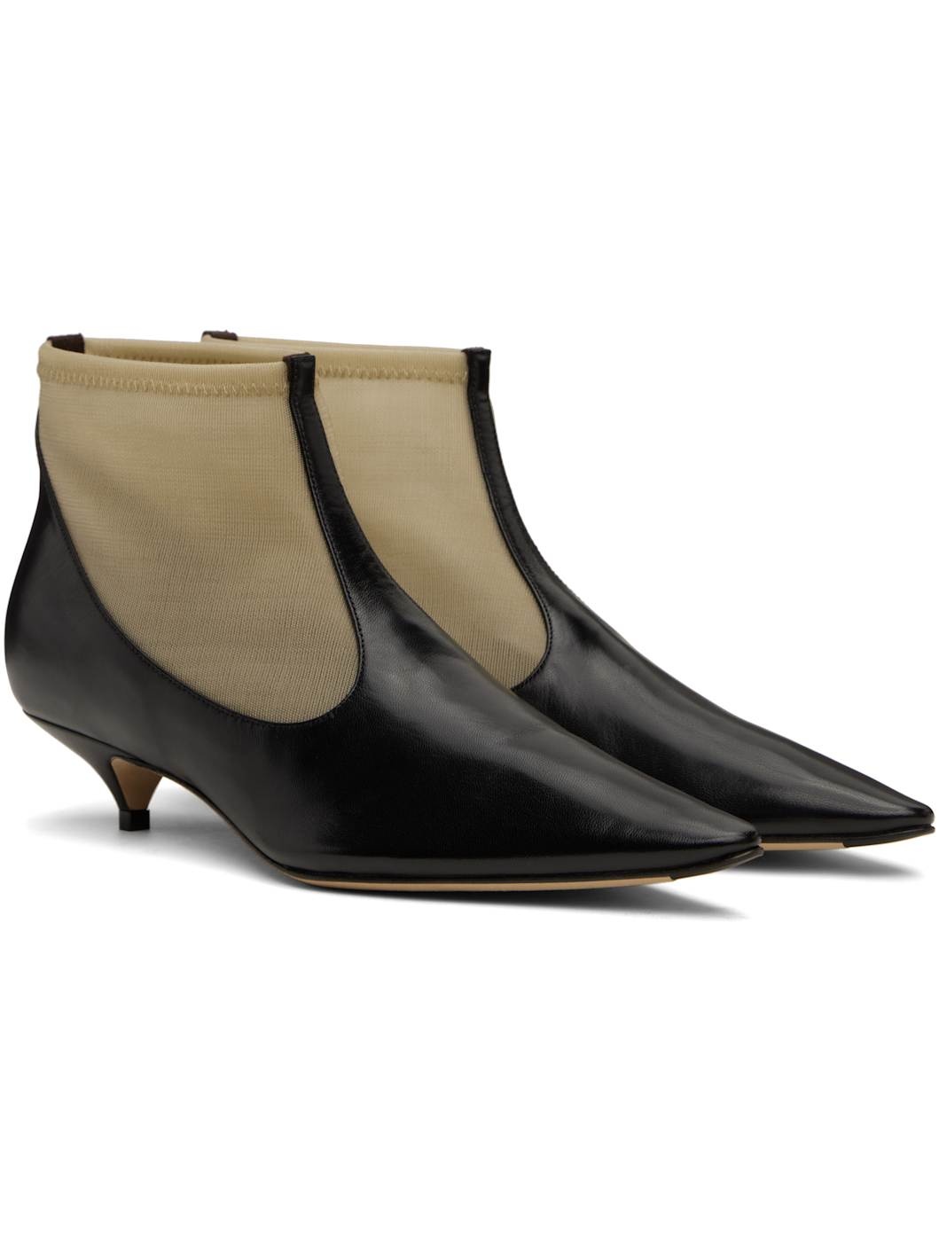 Black & Beige Mesh Boots - 4