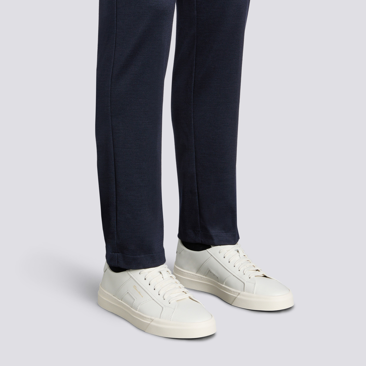 Men’s white leather double buckle sneaker - 2